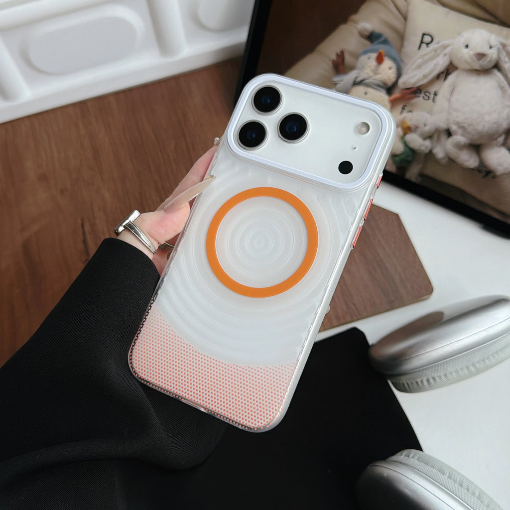 New 3D Metal Button Matte For Magsafe Phone Case For iPhone 15 16 17 Pro Max PC Backplane Shockproof Magnetic Ripple Phone Cover