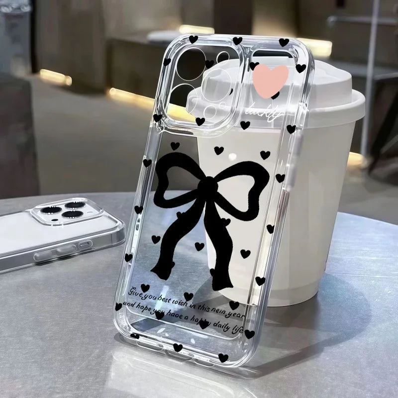 Cute Love Bow Phone Case For iPhone 17 Pro Max Case IPhone 16 11 13 14 Pro Max Plus Air 12 Mini 16E Transparent TPU Soft Cover