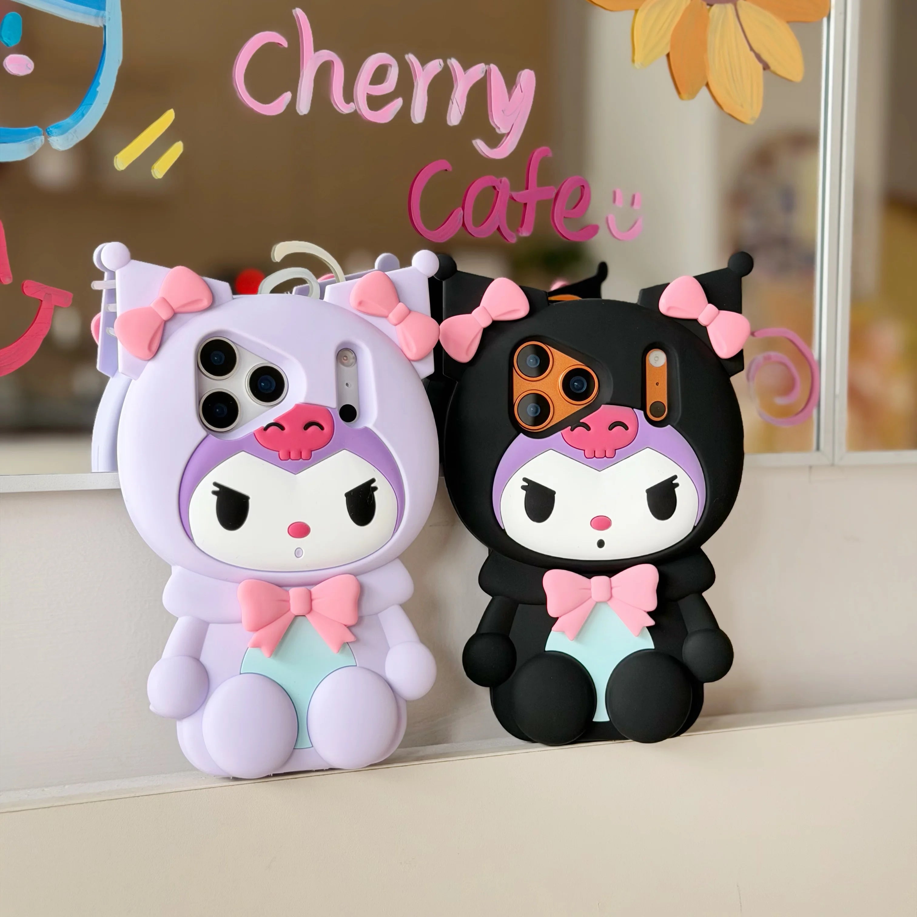 Kawaii Cartoon 3D Kuromi Leg Bracket Phone Case For iPhone 17 16 15 14 13 12 Pro Max Plus 17 Pro 16e Shockproof Cute Phone Cover
