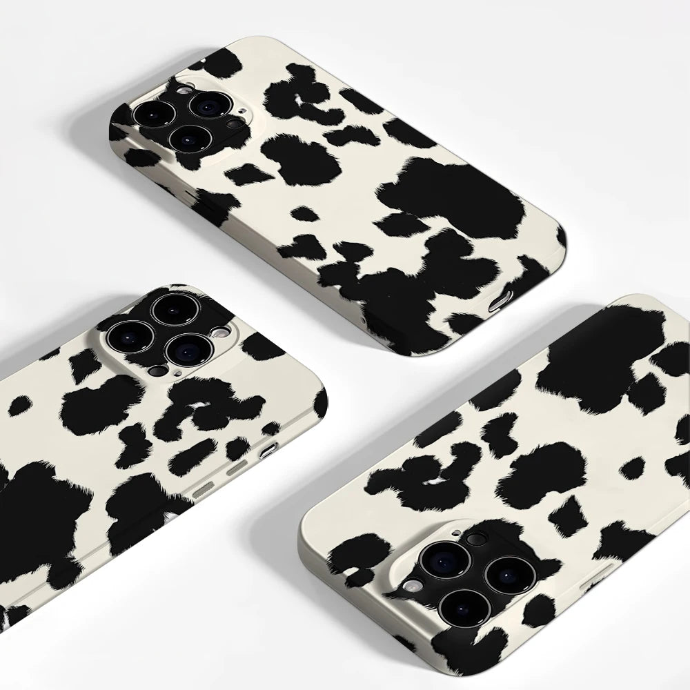 Timeless Black & White Cow Print Phone Case for Magnetic Phone Case for IPhone 17 16 15 14 Pro Max Plus Single Double-layer Case