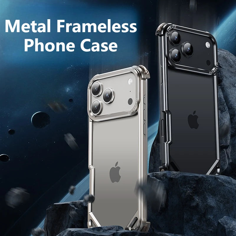 Oatsbasf Metal Frameless Phone Case for iPhone 17 Air/17 16 15 Pro/Pro Max Ultra-thin Magsafe Phone Case Air Cushion Shockproof