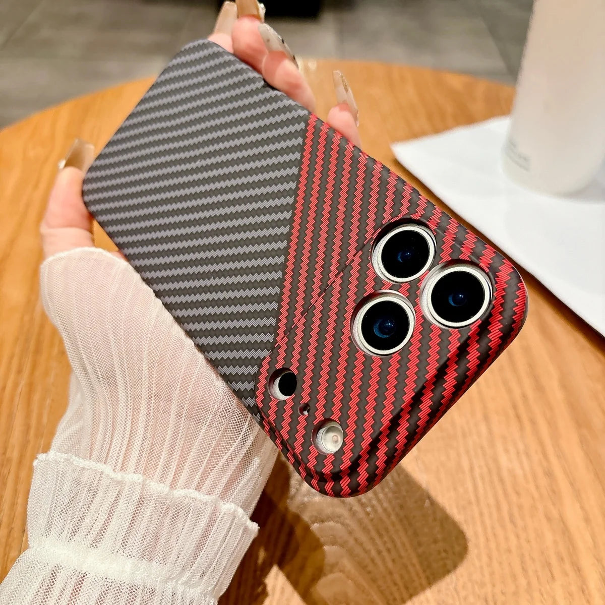 Slim Carbon Fiber Kevlar Texture Hard Plastic Phone Case For iPhone 17 Air 16 15 14 13 12 11 Pro Max Plus Shockproof Armor Cover