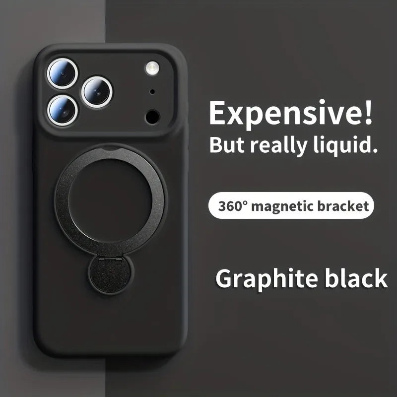 High-end liquid silicone phone case，Applicable iPhone 17 Pro Max、16、15、14、13、12 and 11 Pro Max，Equipped 360 Degree Rotating Brac