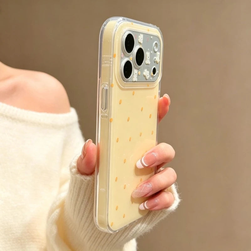 Fashion Cute Yellow Polka Dot Pattern Protection Phone Case For iPhone 11 12 13 14 15 16 17 Pro Max 17 Pro Shockproof Back Cover