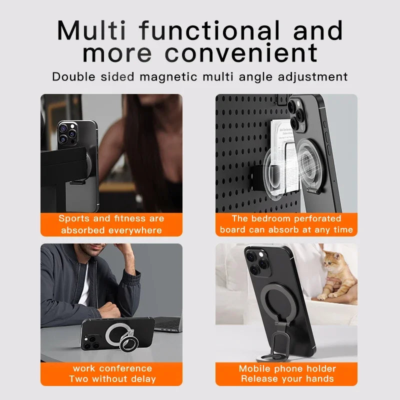 2026 Double-Sided For MagSafe Phone Holder for iPhone 17 16 15 Foldable 360° Rotating Stand Strong Magnet & Finger Grip Suppor