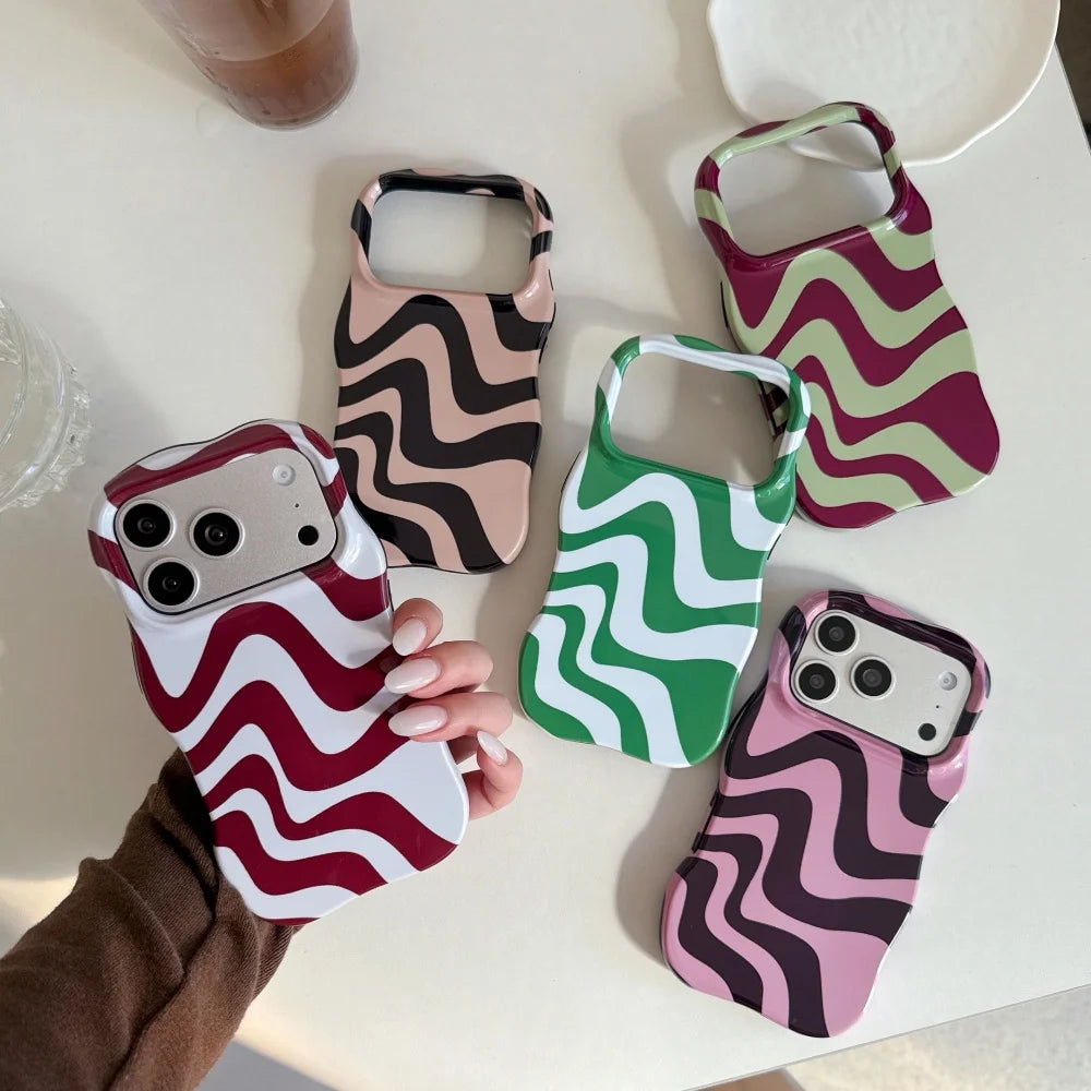 Luxury Water Ripple Double Color Contrast Case for iPhone 17 16 15 Pro Max Air 14 13 Glossy Wave Border Shockproof Slim Cover