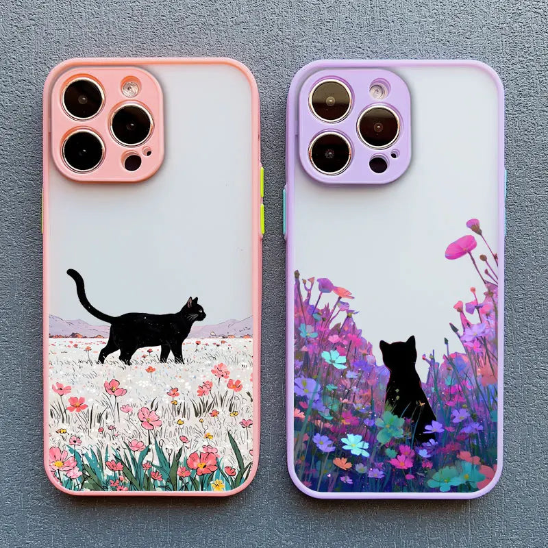 Anime Landscape Painting Cute Cat Phone Case For iPhone 17 16 15 14 Pro Max Plus 11 12 13 Mini Pro Max Shockproof Back Covers