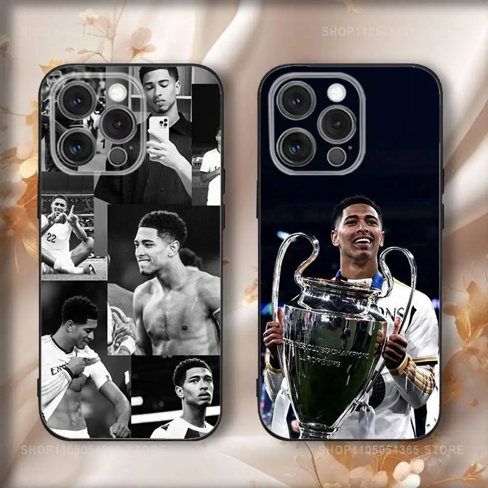 Football J-Jude B-Bellinghams Phone Case For iPhone 17,16,15,14,13,12,11,Pro,Max,Plus,Air,X,XS,XR,SE,8,7,Mini,Soft Black Funda