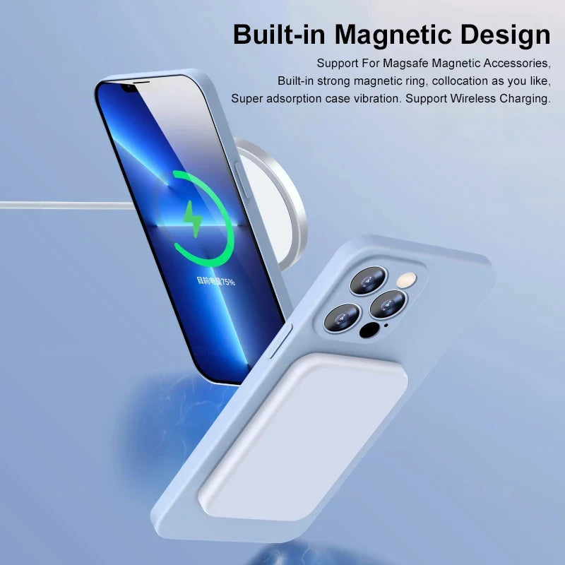 11Colors Magnetic Liquid Silicone Case For iPhone 16 Pro Max 7 8 Plus SE 2020 2022 Magsafe Wireless Charging Cover