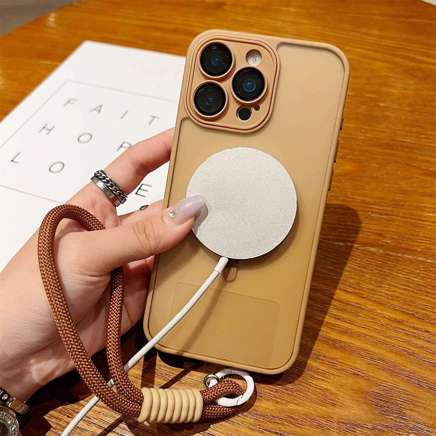For iPhone 17 17Air 17Pro 17ProMax Magsafe Wireless Charge Matte Translucent Cove With lanyard Magnetic Armor Shockproof Case