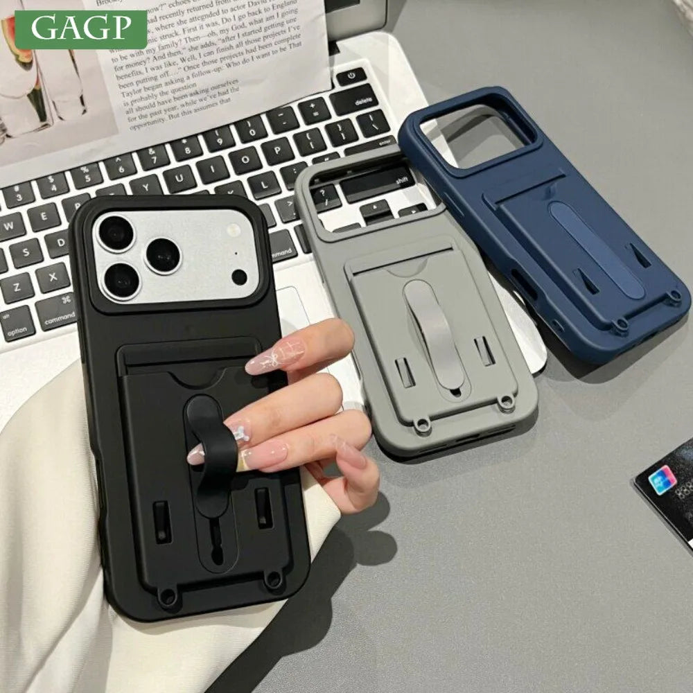 Luxury Card Wallet Slot Stand Holder Colorful Case for iPhone 17 Pro Max Air 16 Plus 11 12 13 14 15 Pro Bracket Shockproof Cover