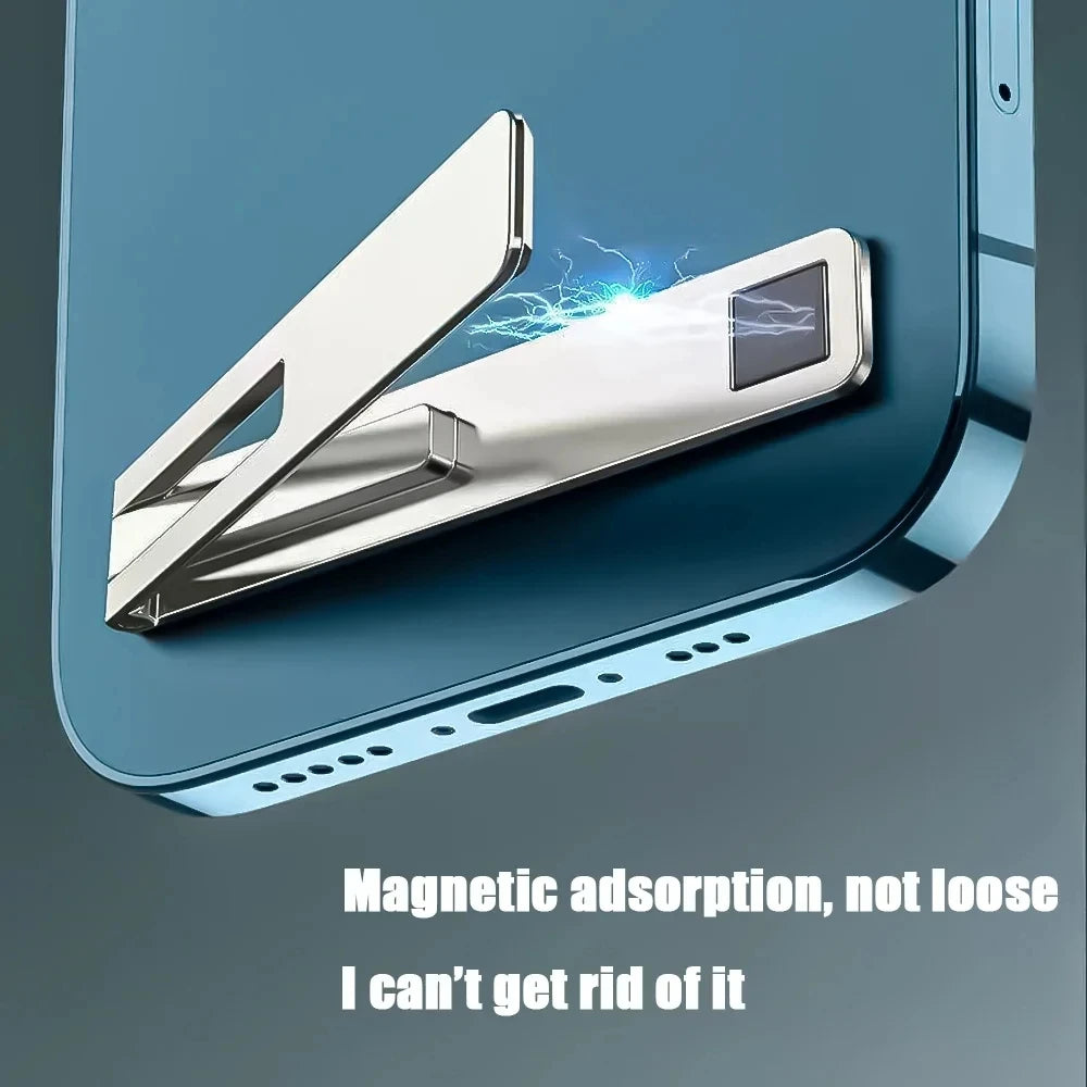Universal Mobile Phone Holder Bracket Magnetic Ultra Thin Foldable Metal Alloy Desktop Cell Phone Stand For iPhone 15 13 Xiaomi