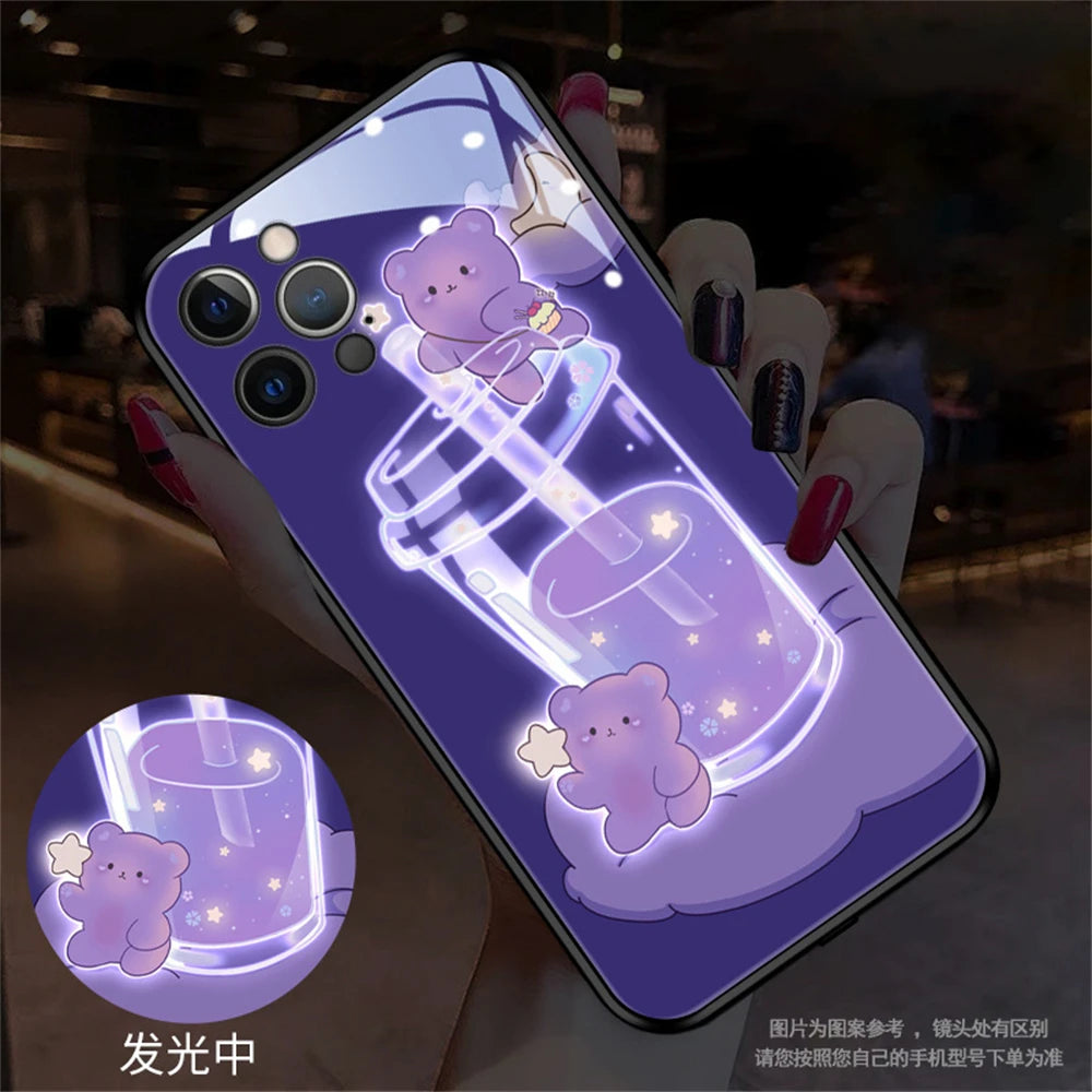 Cute Tempered Glass Luminous LED Case For Samsung S26 S25 S24 S20 S21 S22 S23 FE Plus Ultra Note 10 20 Call Light Up Cover