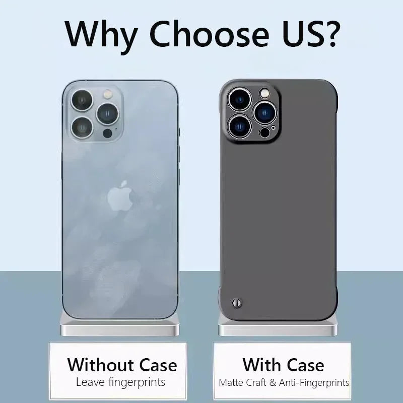 Frameless Slim Matte Hard Back Cover Case For iPhone 15 16 17 Pro Max Air 16E 14Pro Plus 14 13 12 Pro Max 15Pro ShockProof Coque