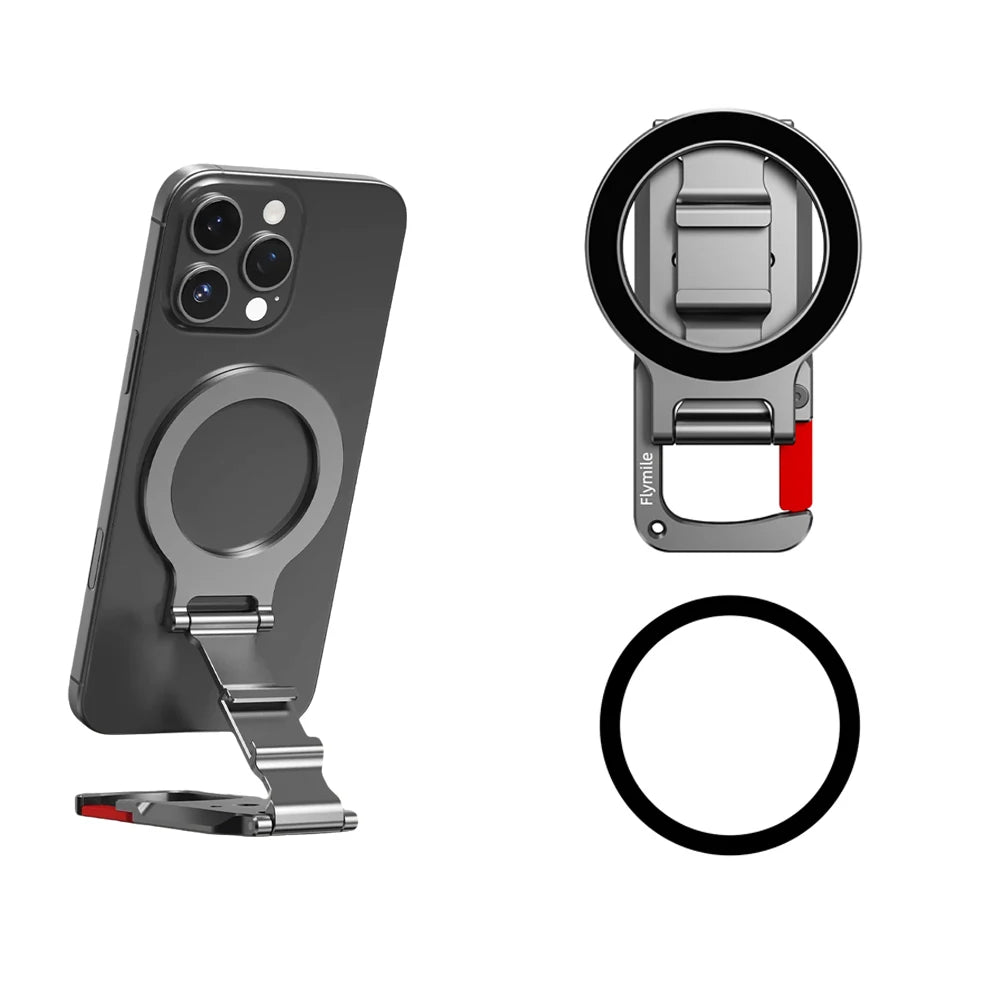 Flymile Magnetic Phone Holder Carabiner Mount for iphone 17 16 15 14 Accessories Handle Tripod Adapter Compatible with MagSafe