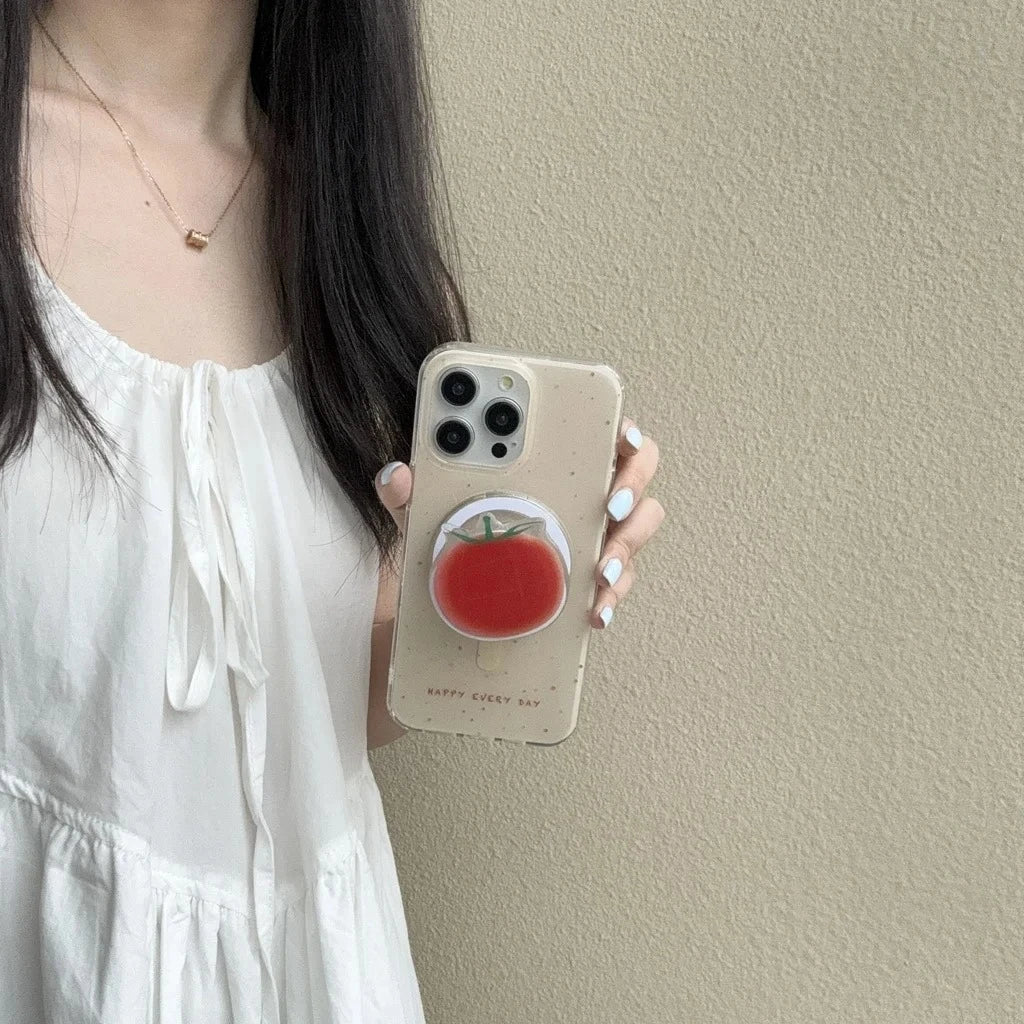 Ins Korea Cute 3D Mini Tomato Magsafe Magnetic Phone Stand Grip Tok Griptok Korea Folding Ring for IPhone Samsung Stand