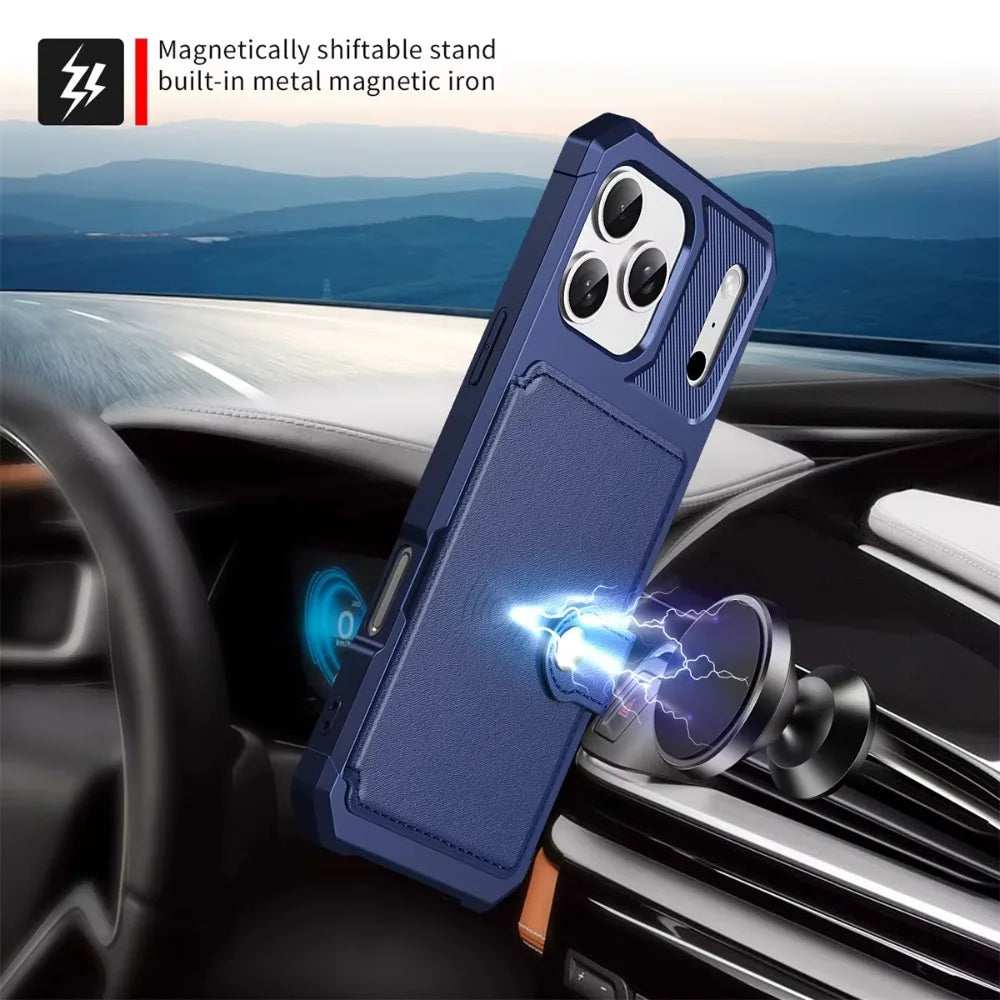 Wallet Phone Case Card Holder for Apple IPhone 17 Air 16E 16 15 14 Plus 13 12 Pro Max Hybrid Rubber Bumper Back Flip Cover
