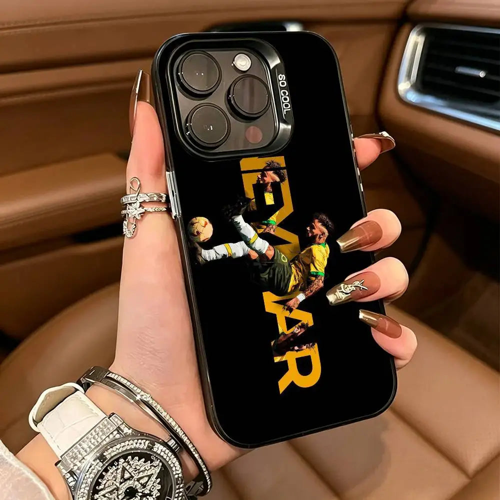 10-N- Neymar Football Phone Case For iPhone 17,16,15,14,13,12,11 Plus Pro Max Colored Silver Phone Case