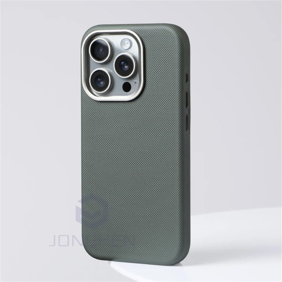 Luxury Diamonds Texture For Magsafe Leather Case For iPhone 13 14 15 16 17 Pro Max Alloy Lens Wireless Charge Accessories Cover