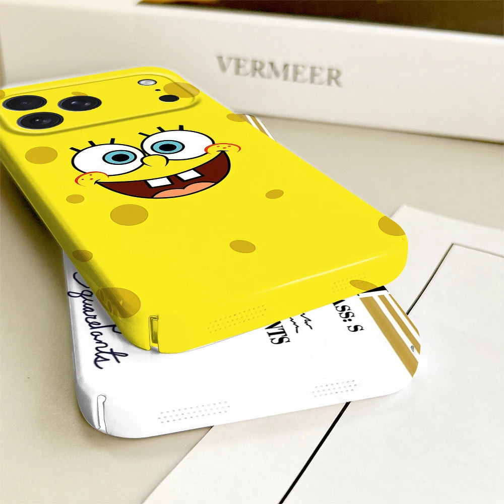 S-SpongeBob Phone Case For iPhone 17 16 15 14 13 12 11 Plus Pro Max Mini Glossy HD Hard Cover Film Shell