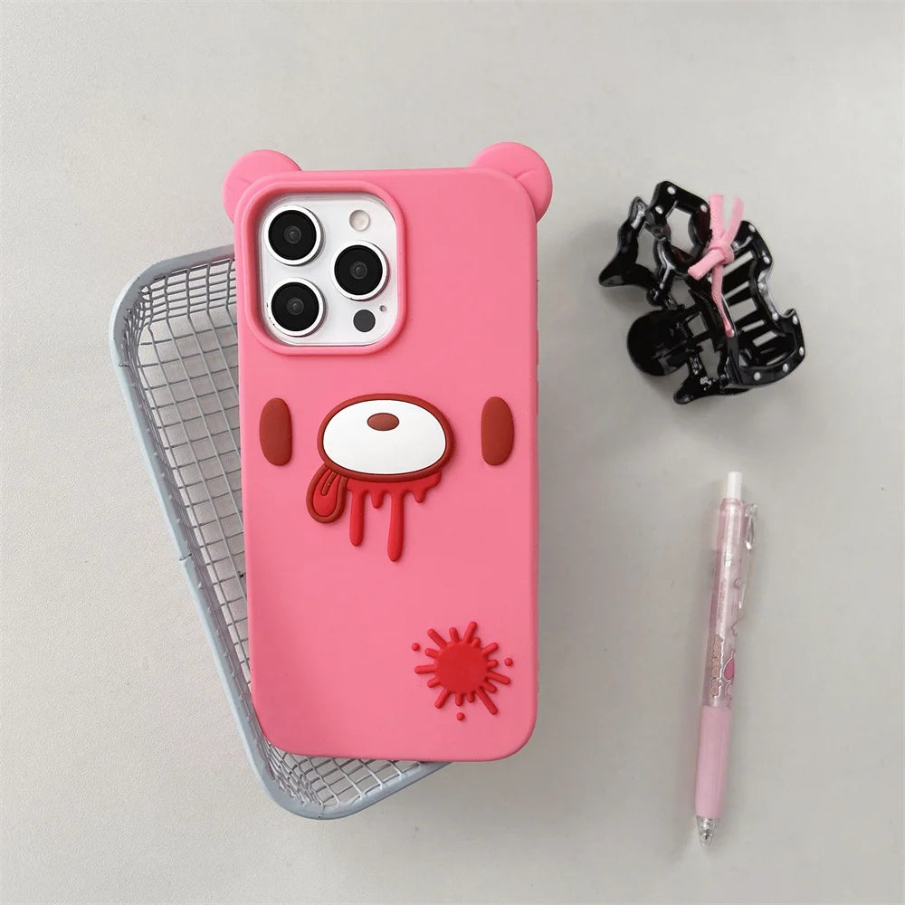Korean INS Fashion Cute Bear Silicone Soft Phone Case for iPhone 17 Pro 12 13 14 15 Pro Max 16 Cover Cute Cartoon Protective Cas