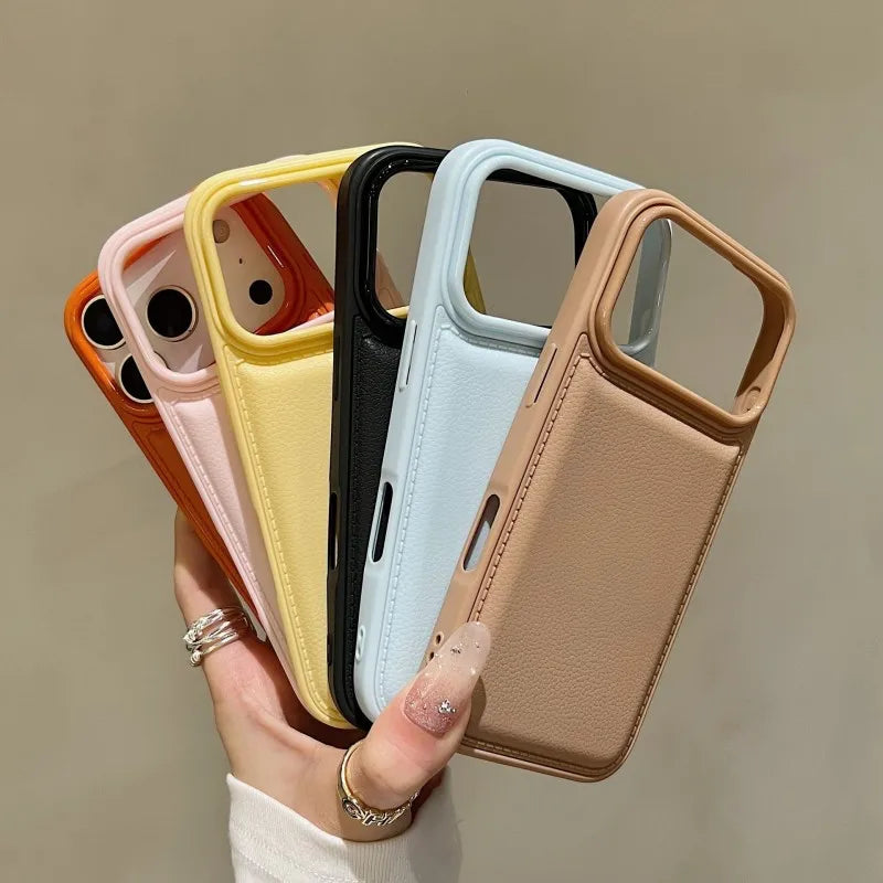 Korean ins Pink White and Blue Bulge Leather Phone Case For iPhone 17 AIR 16 15 14 13 12 11 Pro MAX Plus Y2K Shockproof Cover