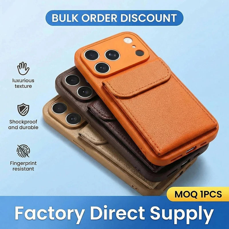 Portable Synthetic Leather Clip On Phone Case For IPhone 17 Pro Max 15 16 Simple And Stylish Shockproof Phone Protective Case
