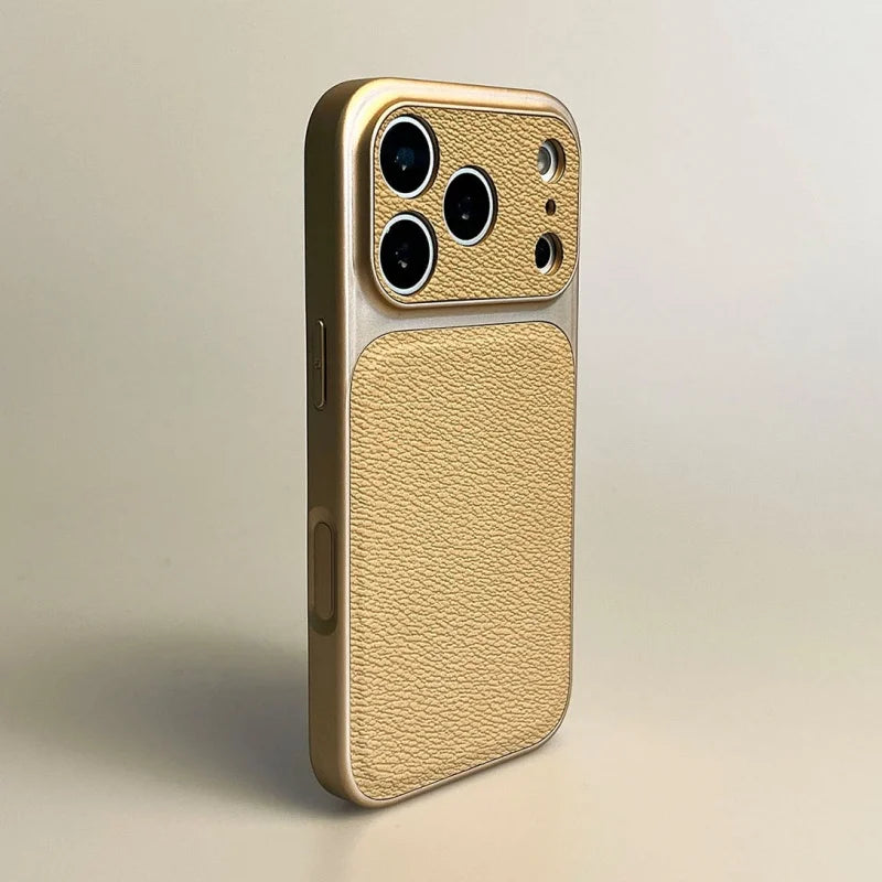 Luxury Hard Leather Plating Case for iPhone 17 Air 16 15 14 13 Pro Max Shockproof Matte Candy Color Armor Business Phone Cover