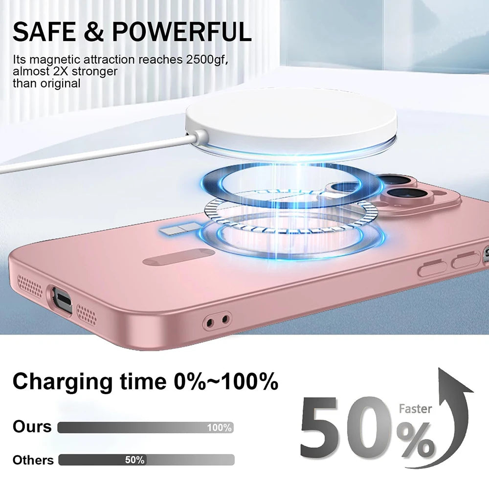 Matte Magnetic For Magsafe Silicone Phone Case For iPhone 17 16 E 15 14 13 12 11 Pro Max Plus Air Soft Metal Luster Cover funda