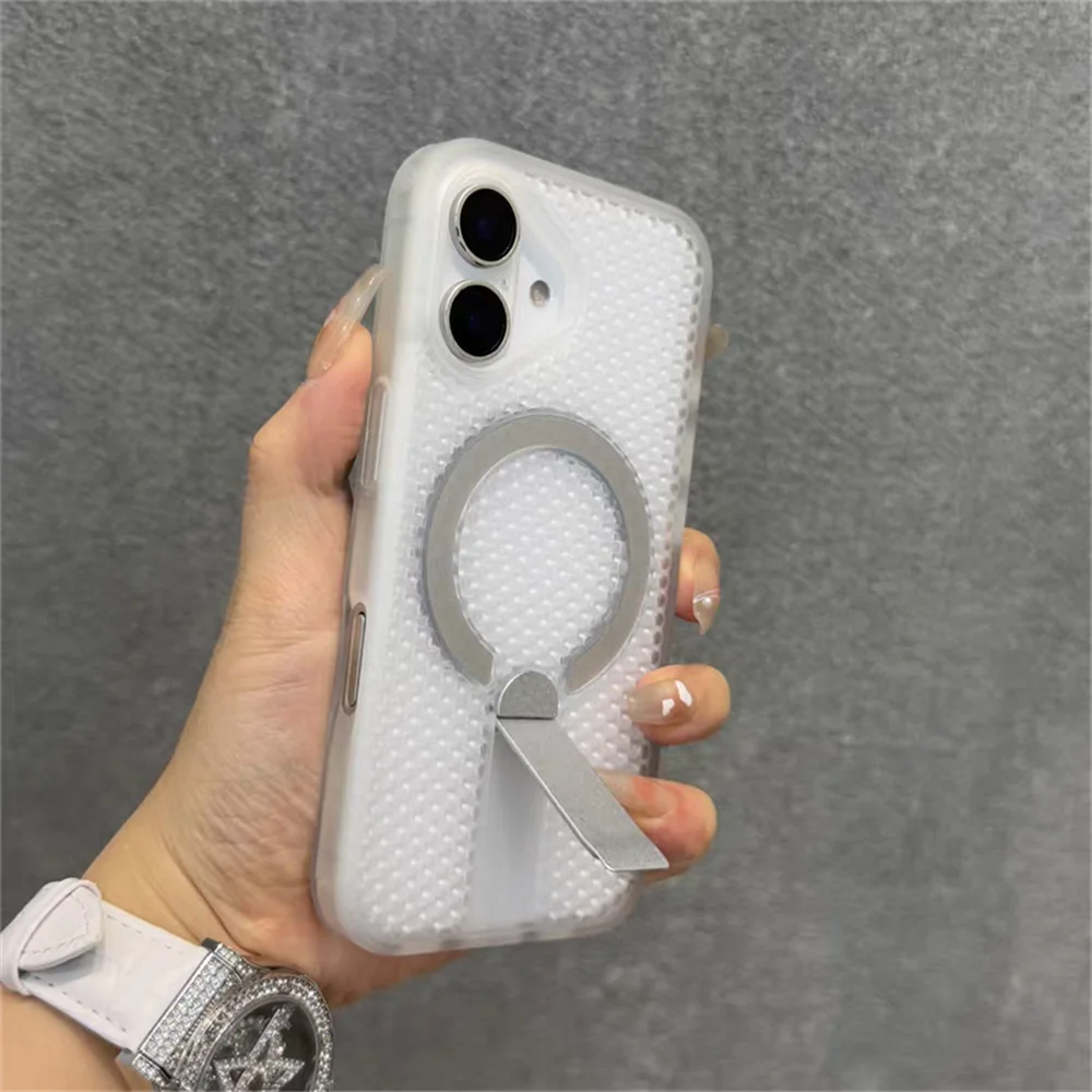 Heat Dissipation For Magsafe Magnetic Bracket Case For iPhone 17 Air 16 E 15 14 Plus 13 12 Pro Max 11 XR Breathable Stand Cover