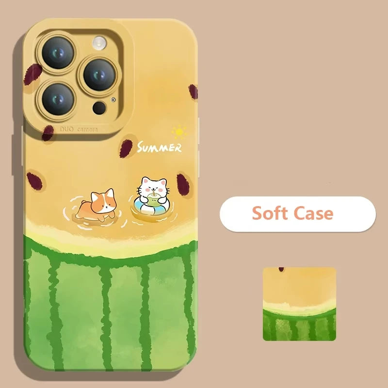Summer Cool Watermelon Cat Phone Case For Samsung Galaxy A15 A35 A55 A54 A53 S25 Ultra S24 FE S23 Plus S22 S21 S20 FE Cover