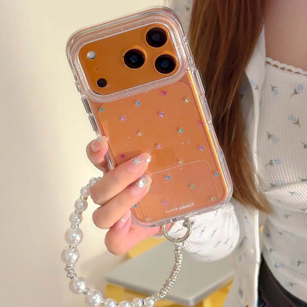 Glitter shiny stars imd shell back cover for iphone 17 16 pro max 13 14 15 promax ins protector phone case bracelet capa
