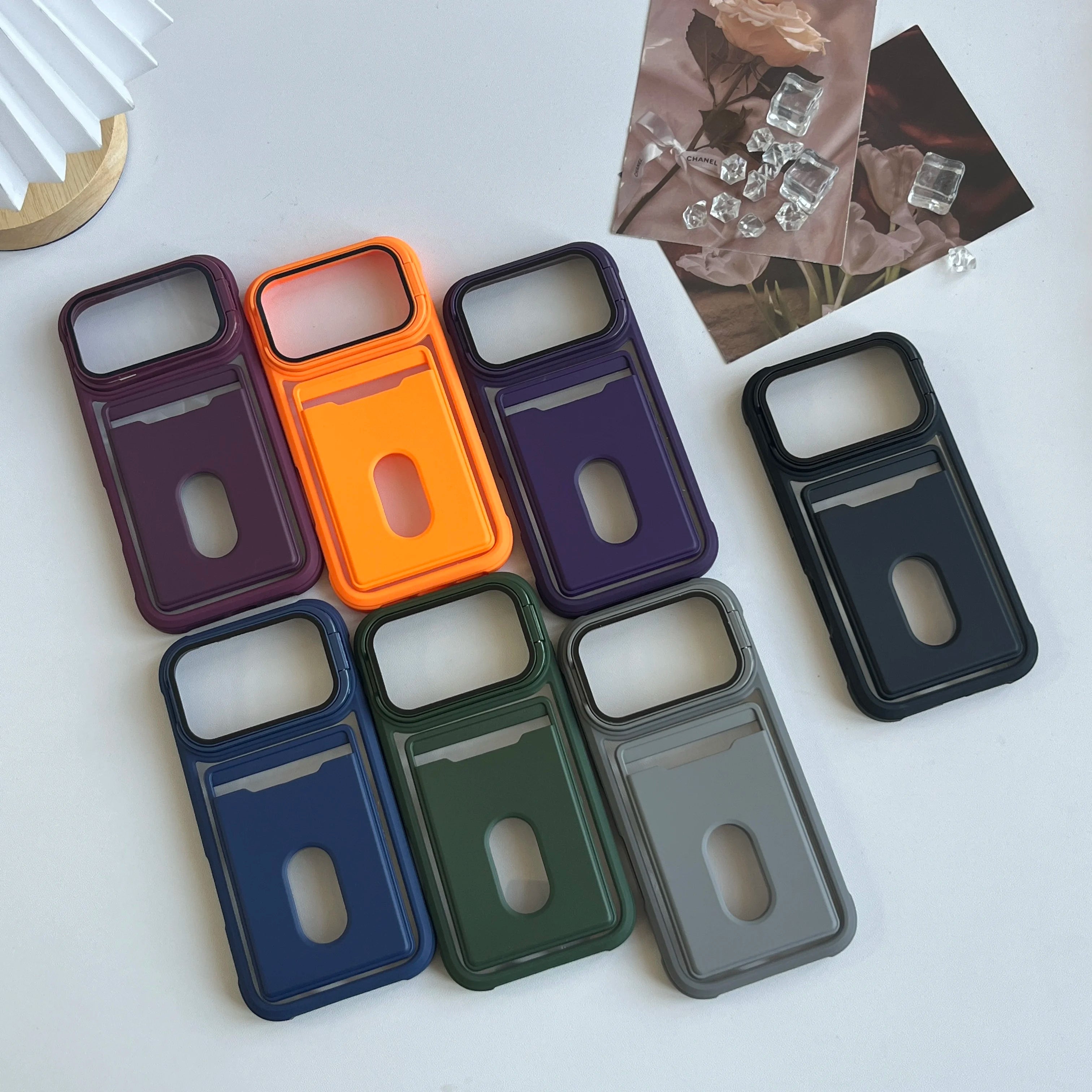 Luxury Card Holder Slot Wallet Photo Pocket Phone Case For iPhone 17 Air 16 15 14 Plus 13 12 11 Pro Max Glass Lens Bracket Cover