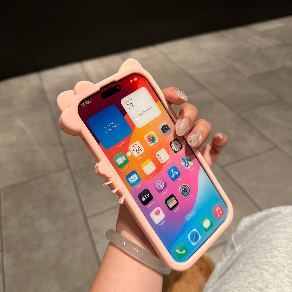 Sanrio 3D Cartoon Glasses Hello Kitty Phone Case For iPhone 17 16 15 14 11 13 12 Pro Max Cute Phone Case Soft Silicone Cover