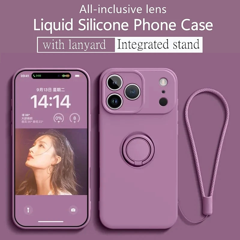 Liquid Silicone Ring Stand Magnetic Case for iPhone 17 Air 16E 15 14 13 12 11 Pro Max Plus Shockproof Soft Bumper Protectic Case