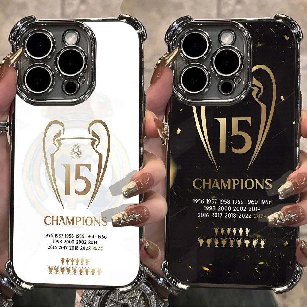Champions M-Madrids Plating Phone Case For iPhone 17 16e 16 15 14 13 12 11 Pro Max X XR XSMax 7 8 Mini Air Plus Anti-Fall