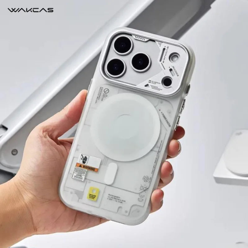 WAKCAS Phone Cover for iphone 17/17pro/17pro Max Mechanical Style Magnetic Suction Anti-fall Shell Frosted Phone Protective Case