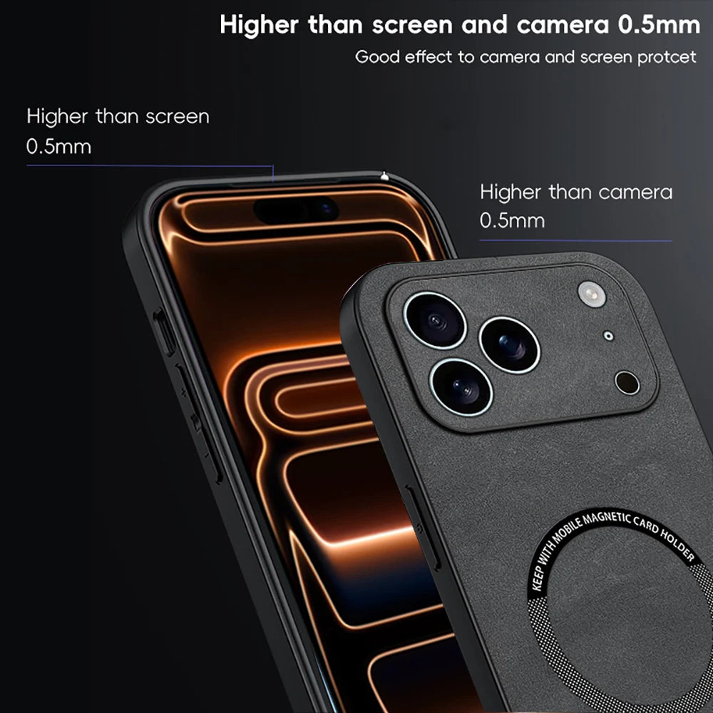 For Magsafe Leather Shockproof Phone Cases For iPhone 17 16 15 14 13 12 11 Pro Max 16e Plus Air Magnetic Wireless Charging Cover