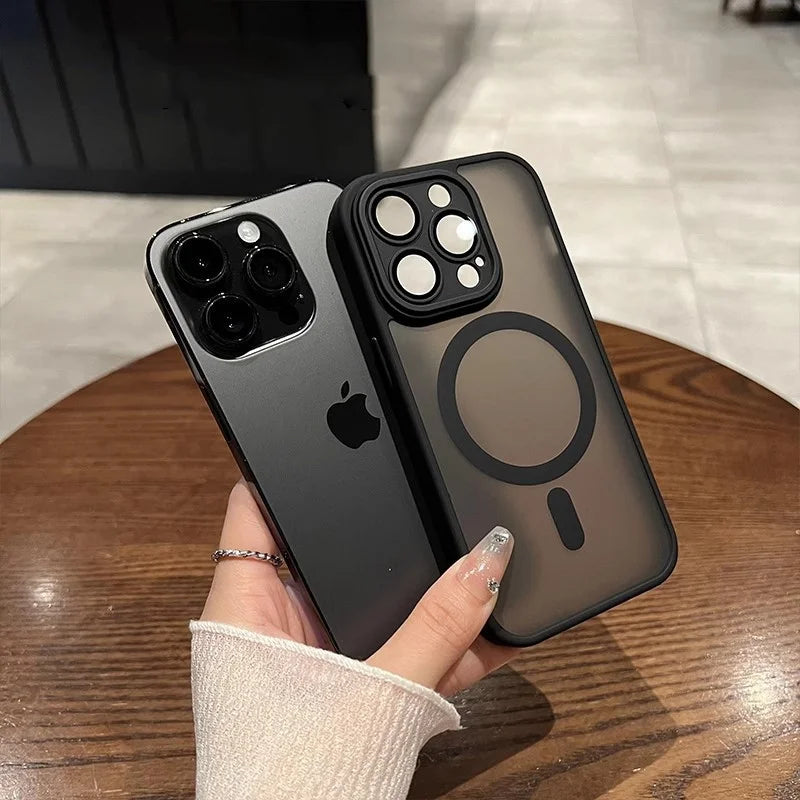 Luxury Magnetic Matte Translucent Armor Shockproof Case for iPhone 16 13 15 14 12 11 Pro Max for Magsafe Wireless Charge Cover