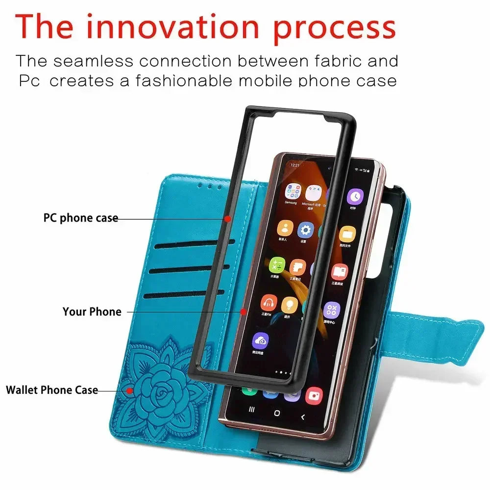 Butterfly Leather Etui for Coque Samsung Z Fold 4 2 Fold5 Fold6 Flip Case Samsung Galaxy Z Fold 3 5 6 Fold3 Wallet Cover Funda
