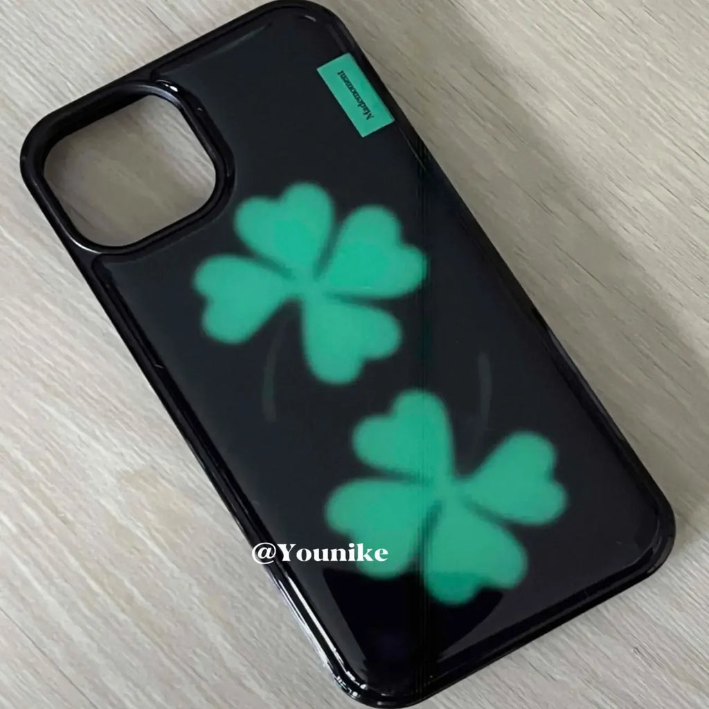 Lucky Four Leaf Clover Cute Kawaii Drop Glue Phone Case For iPhone 17 AIR 16 15 14 13 12 11 Pro MAX Plus Y2K Minimalism Cover