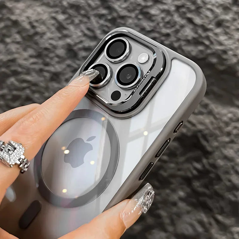 Luxury Magnetic Shockproof Phone Case For iPhone 16 15 14 13 12 11 Pro Max Plus Pro Funda Stand Glass Lens Protection Back Cover