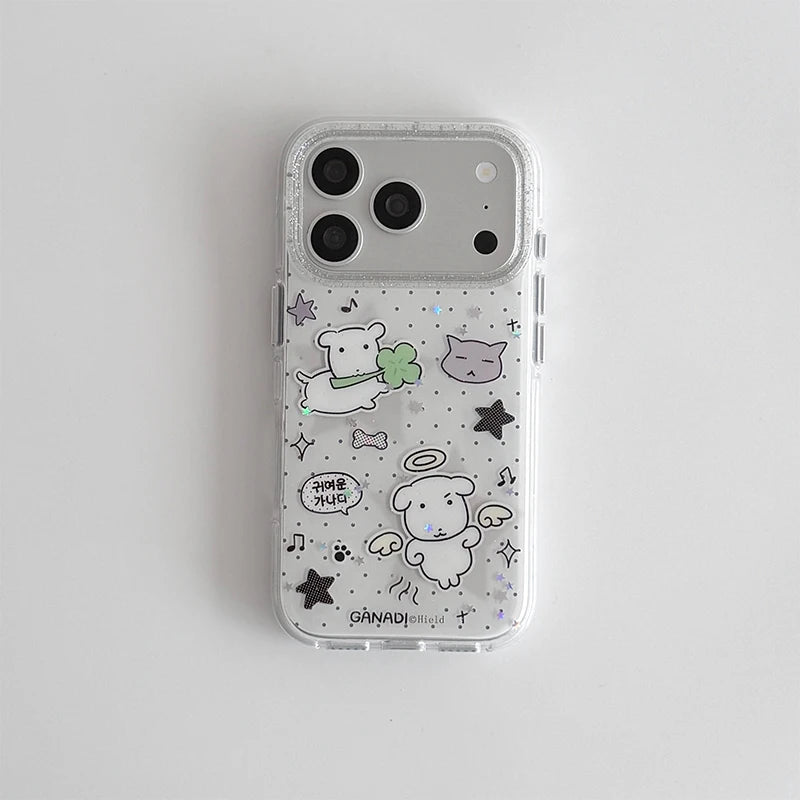 Kawaii Puppy Polka Dots Glitter Phone Case For iPhone 17 Air 16 Pro Max 15 14 Plus 13 12 11 Pro Shockproof Silicone Back Cover