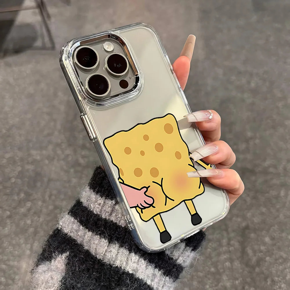Fun S-SpongeBobs Pinch Butt Phone Case For iPhone 17 16e 16 15 14 13 12 11 mini Pro Max X XR XSMAX 8 7 Air Plus Clear Soft Cover