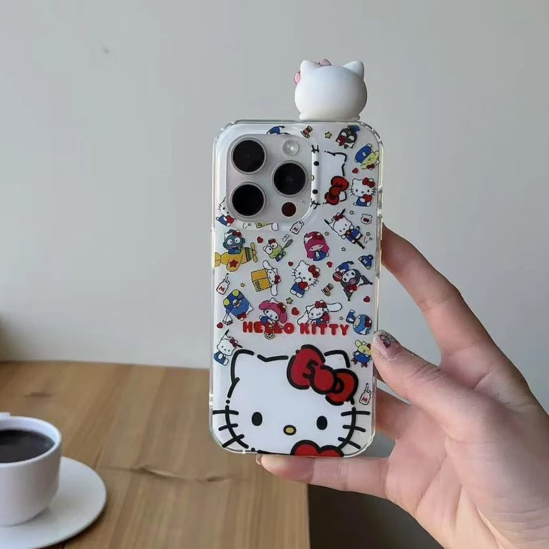 For iPhone 17 Air 14 Plus 15 16 Pro Max XS XR 11 12 13 Mini Cute Friend Kitty Head Toy Cartoon White Doucble Acrylic Phone Case