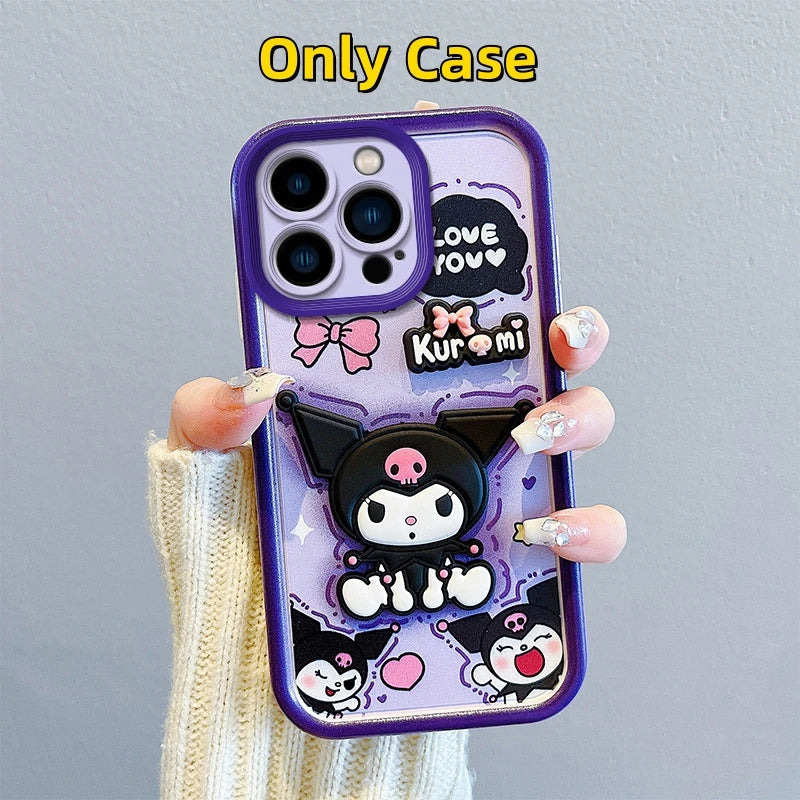 Sanrio 3D Cartoon Kuromi Phone Case For Xiaomi Redmi 15 15C 14C 13C 13R 13 12 12C 10 10A 9 9A 9T 9C 11A Wrist Strap Soft Cover