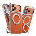 Rotating Magnet Ring Fold Stand Leather Magnetic Phone Case For Apple iPhone 17 16 15 14 13 Pro Max Silver Plating Armor Cover