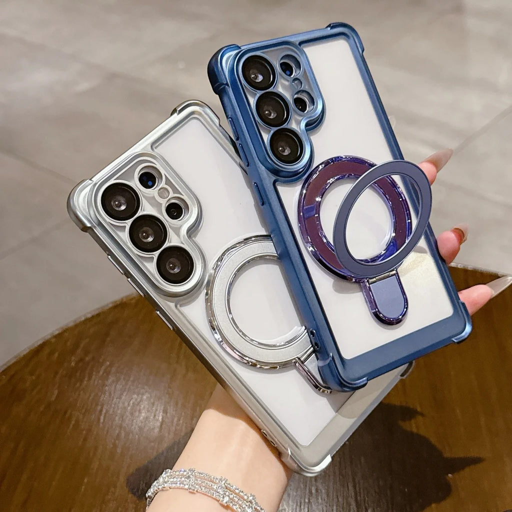 Luxury Anti-fall Matte Plating For Magsafe Magnetic Bracket Phone Case For Samsung S26 S25 S24 FE S23 Ultra Plus Bumper Cover