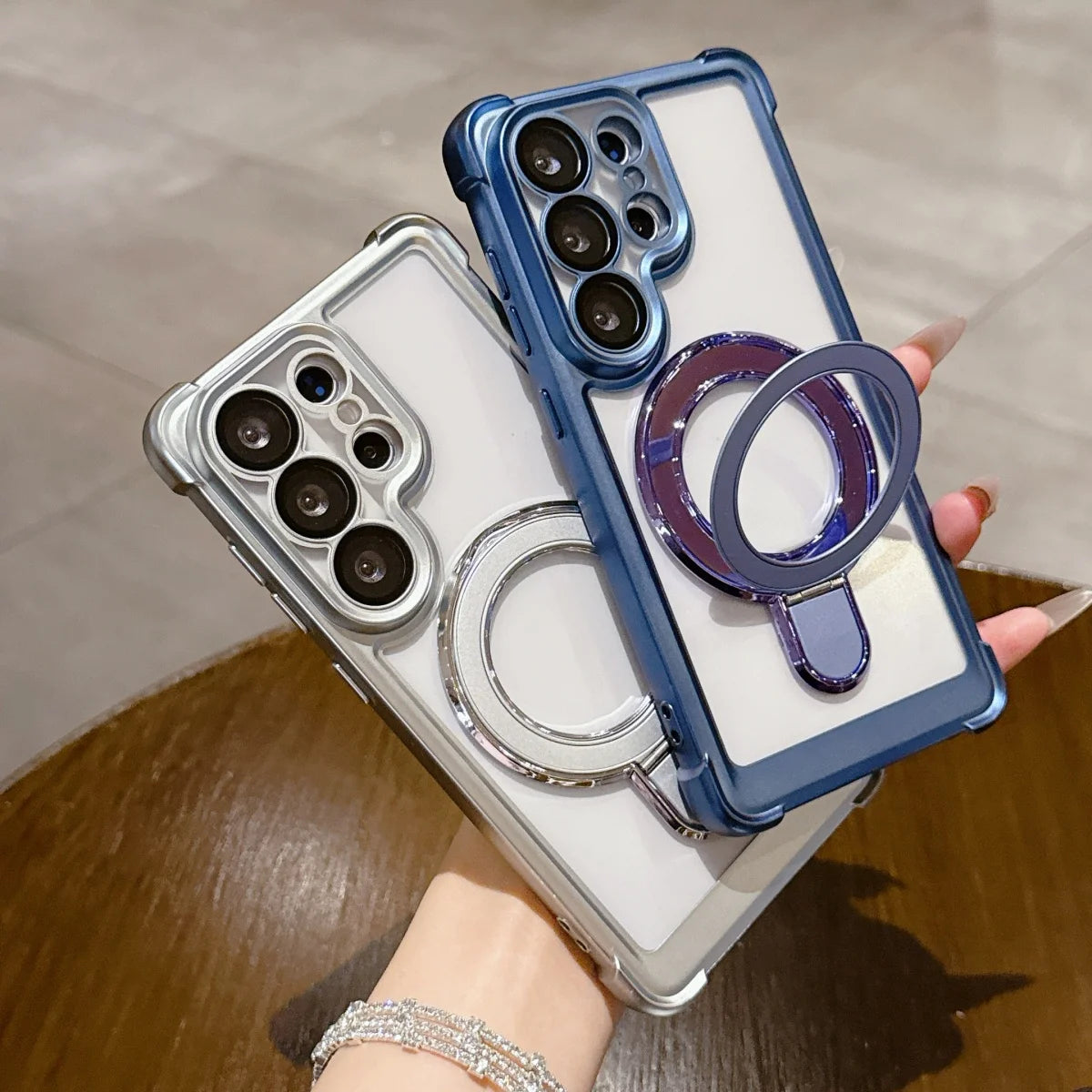 Luxury Anti-fall Matte Plating For Magsafe Magnetic Bracket Phone Case For Samsung S26 S25 S24 FE S23 Ultra Plus Bumper Cover