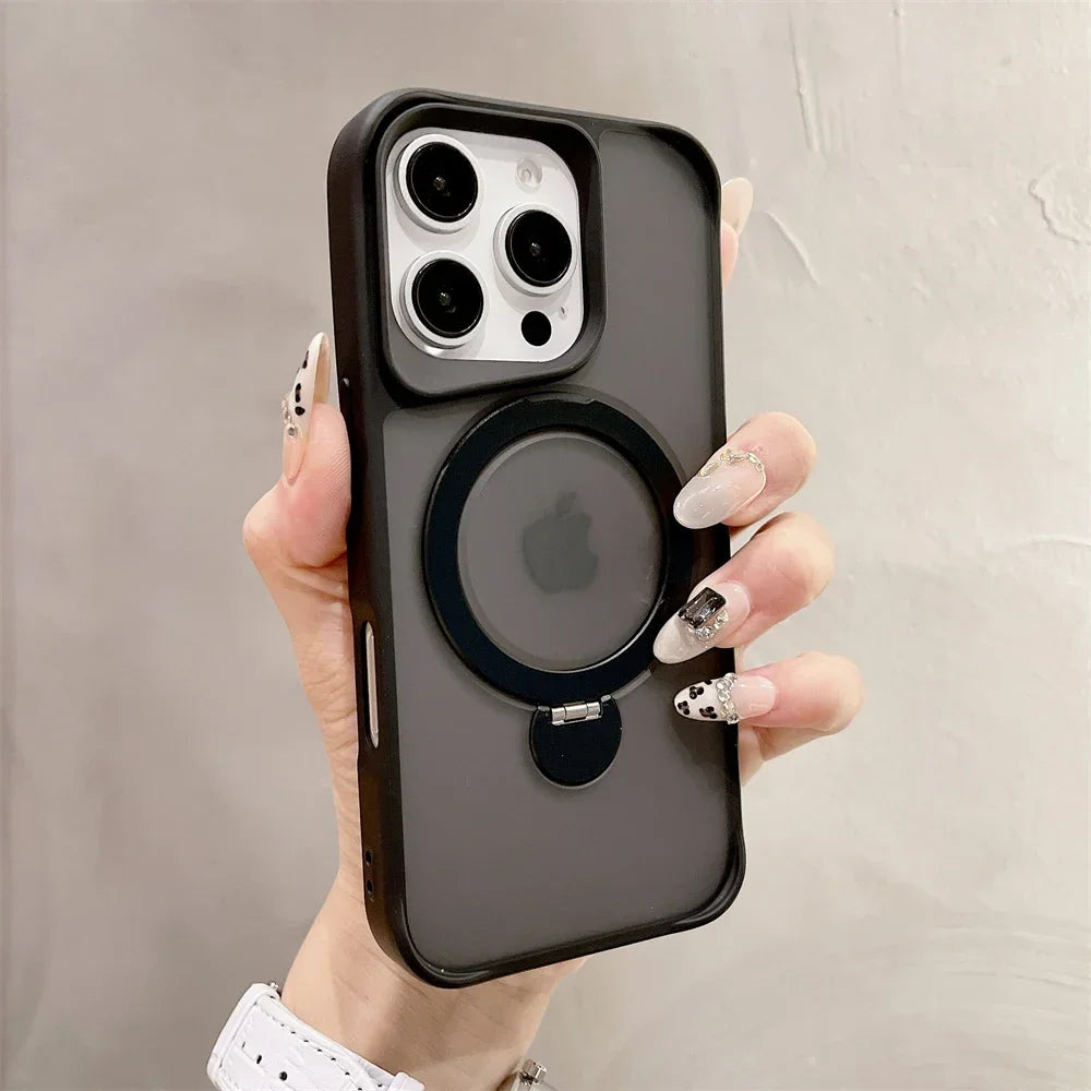 Luxury Magnetic for Magsafe Bracket Stand Phone Case for iPhone 13 15 16 Pro Max 12 14 Plus Folding Stand Shockproof Back Cover